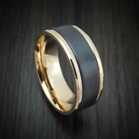 14K Yellow Gold and Black Titanium Men's Ring