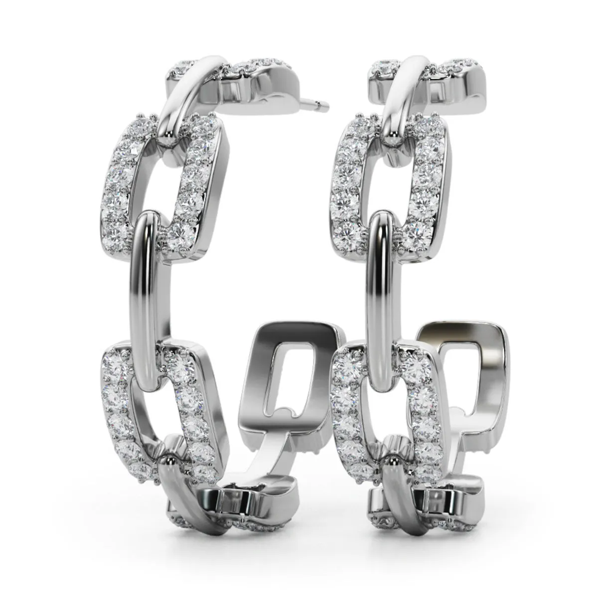 1 Carat Tw Diamond Links Hoop Earrings In 14K White Gold