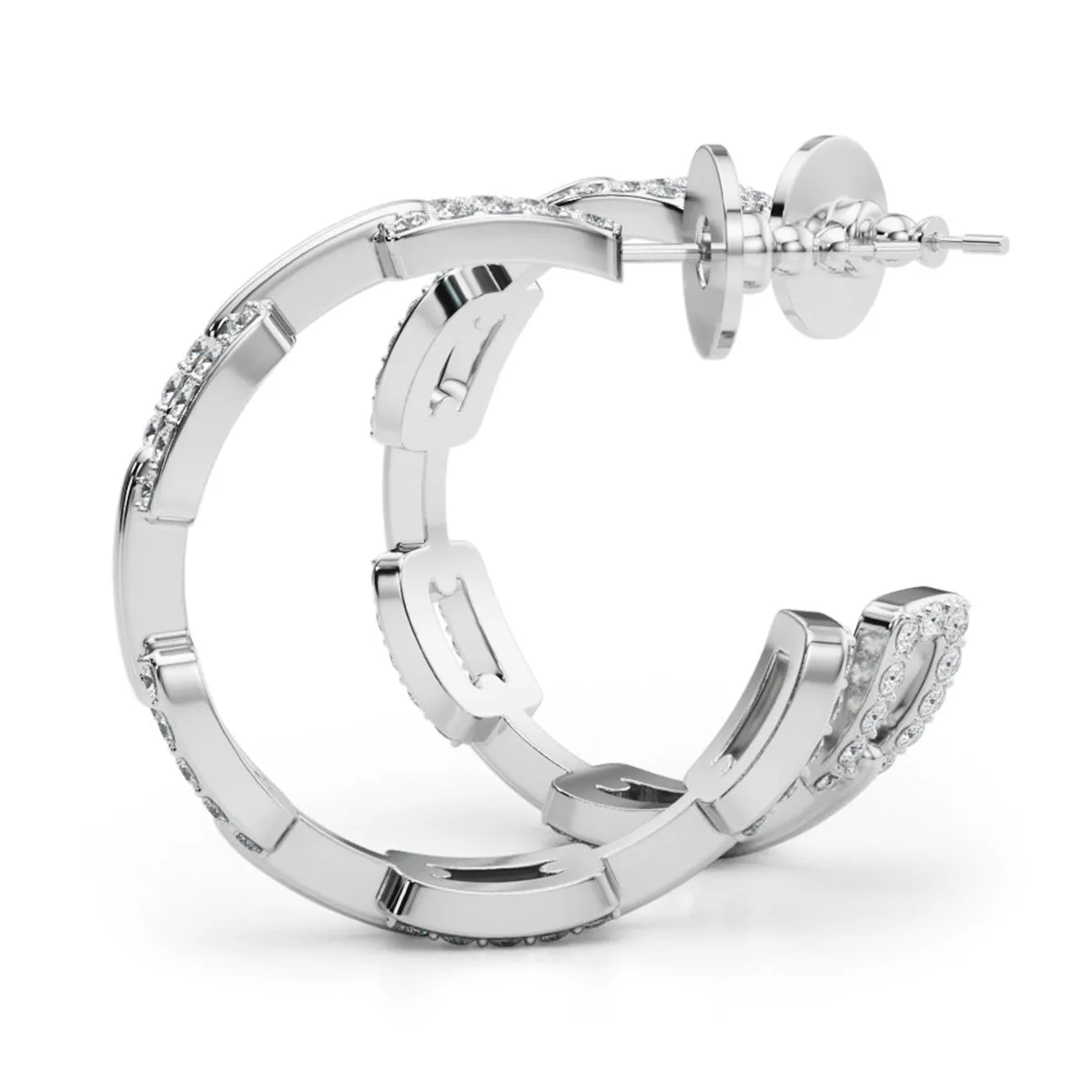 1 Carat Tw Diamond Links Hoop Earrings In 14K White Gold