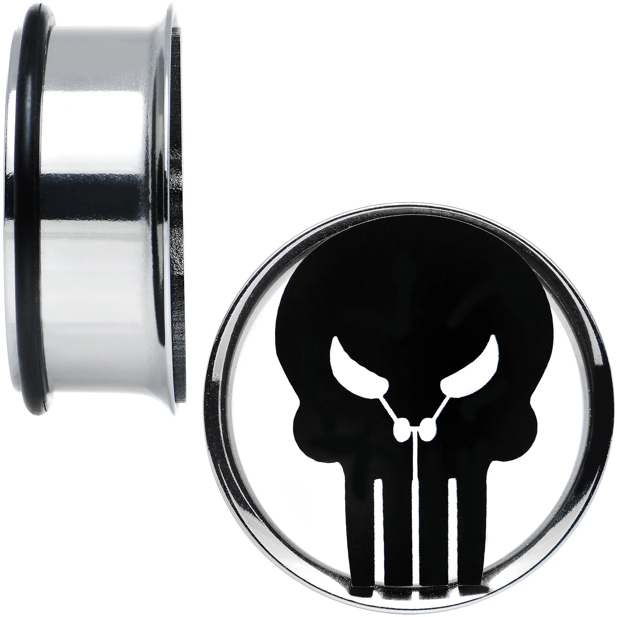 1 inch Licensed The Punisher Single Flare Steel Tunnel Plugs Set