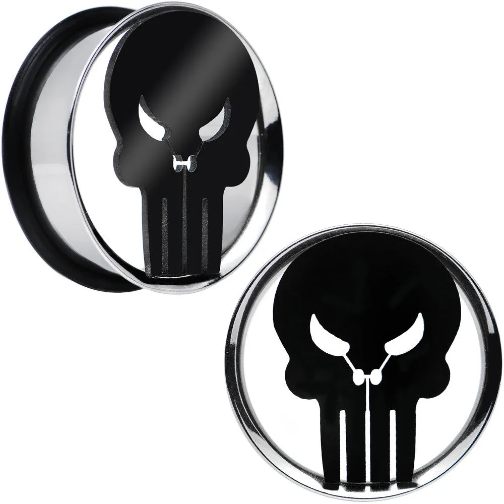 1 inch Licensed The Punisher Single Flare Steel Tunnel Plugs Set