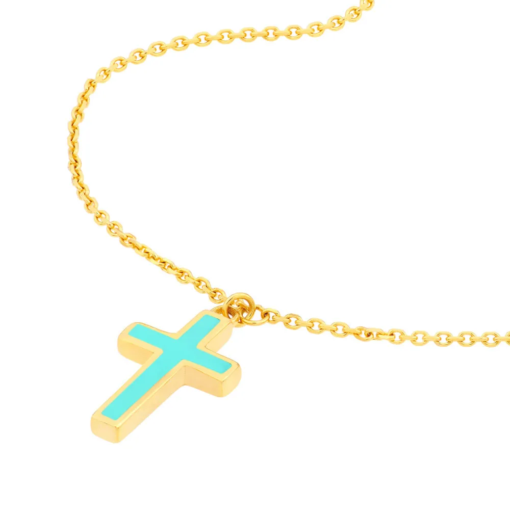 14k Enamel Cross Pendant Necklace