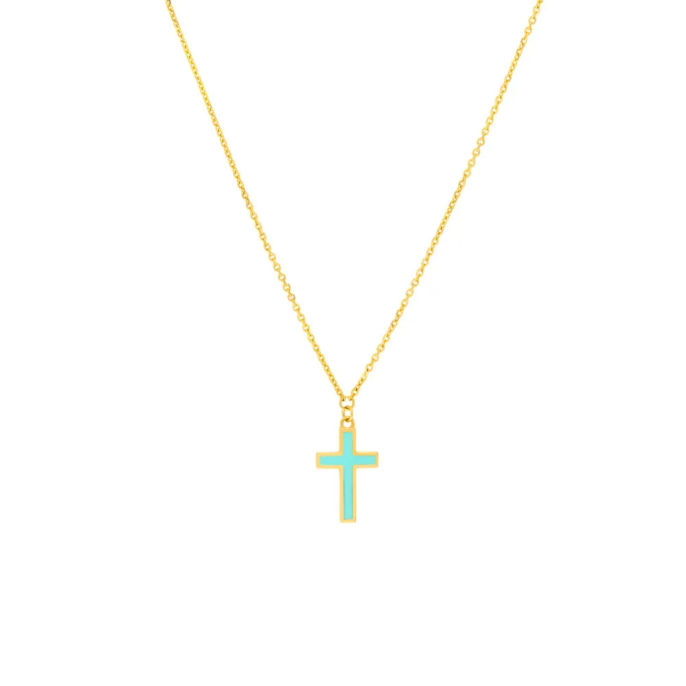 14k Enamel Cross Pendant Necklace