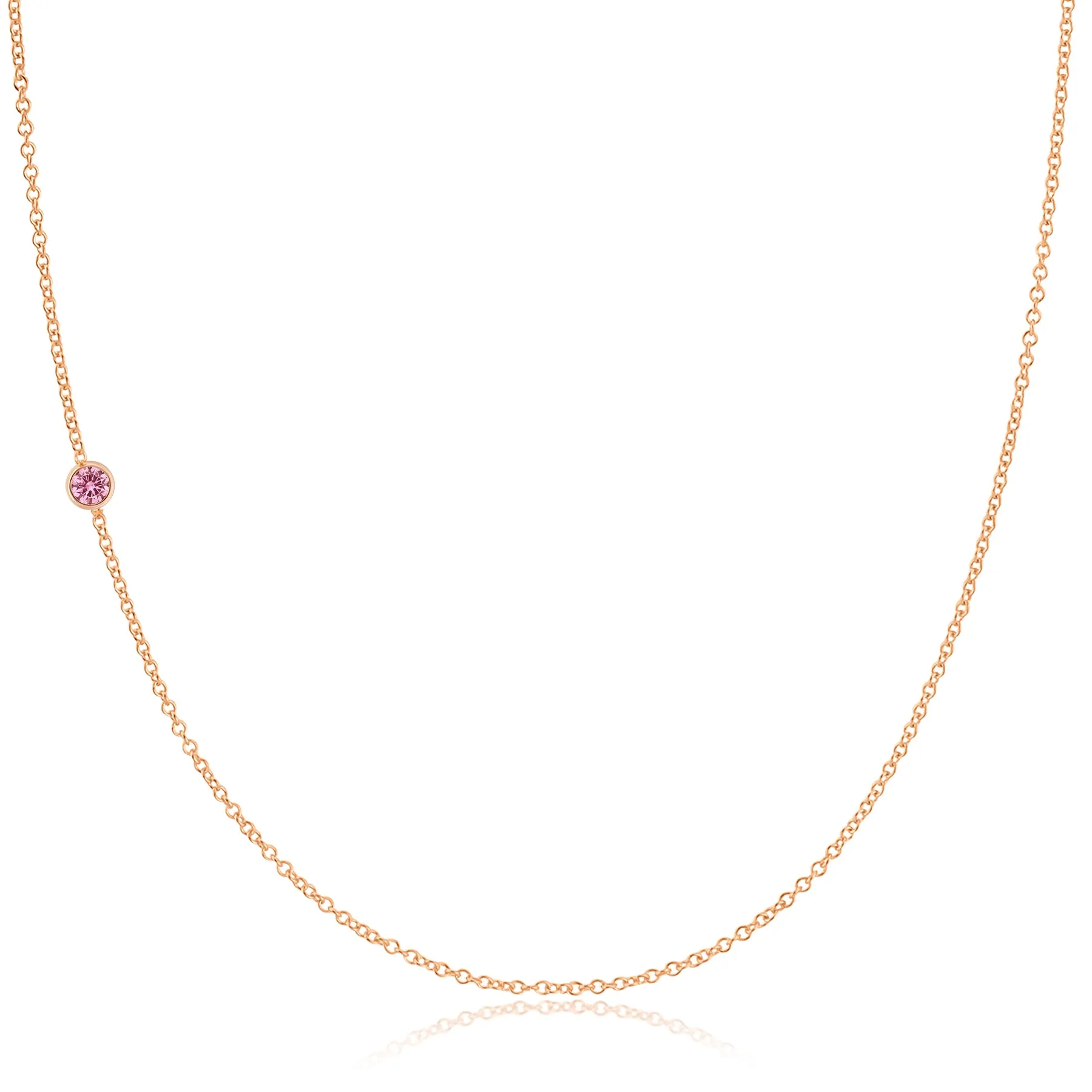 14K Gold Asymmetrical Birthstone Necklace - Pink Tourmaline (October)