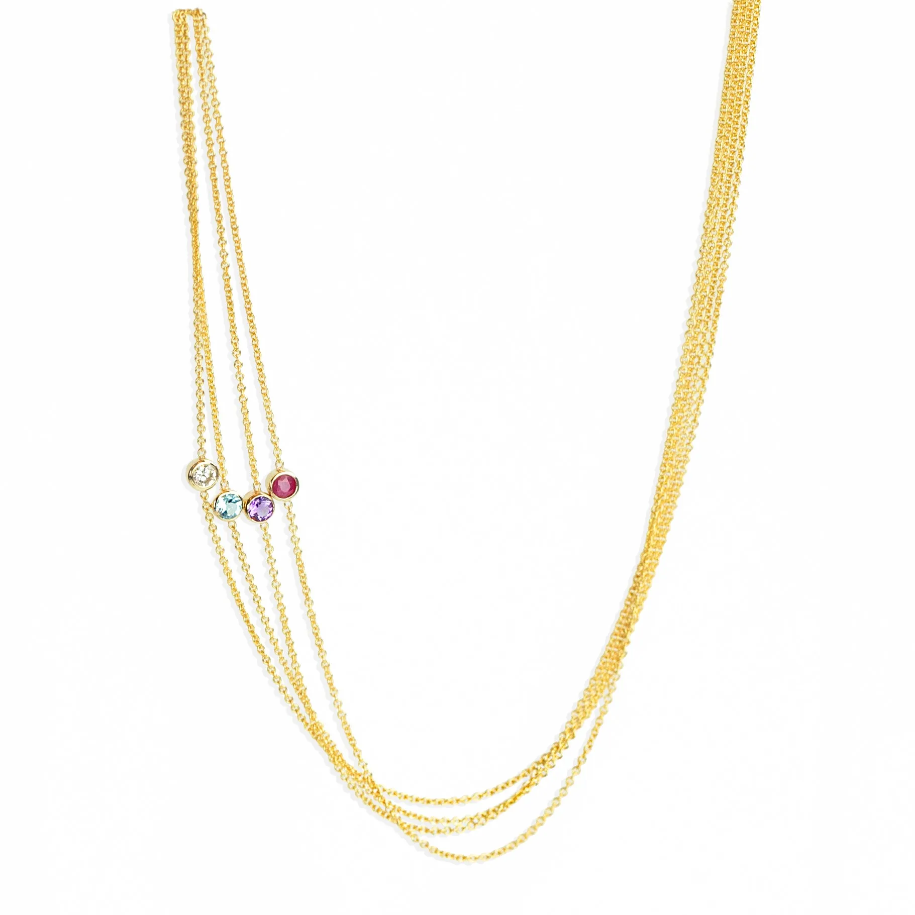 14K Gold Asymmetrical Birthstone Necklace - Pink Tourmaline (October)