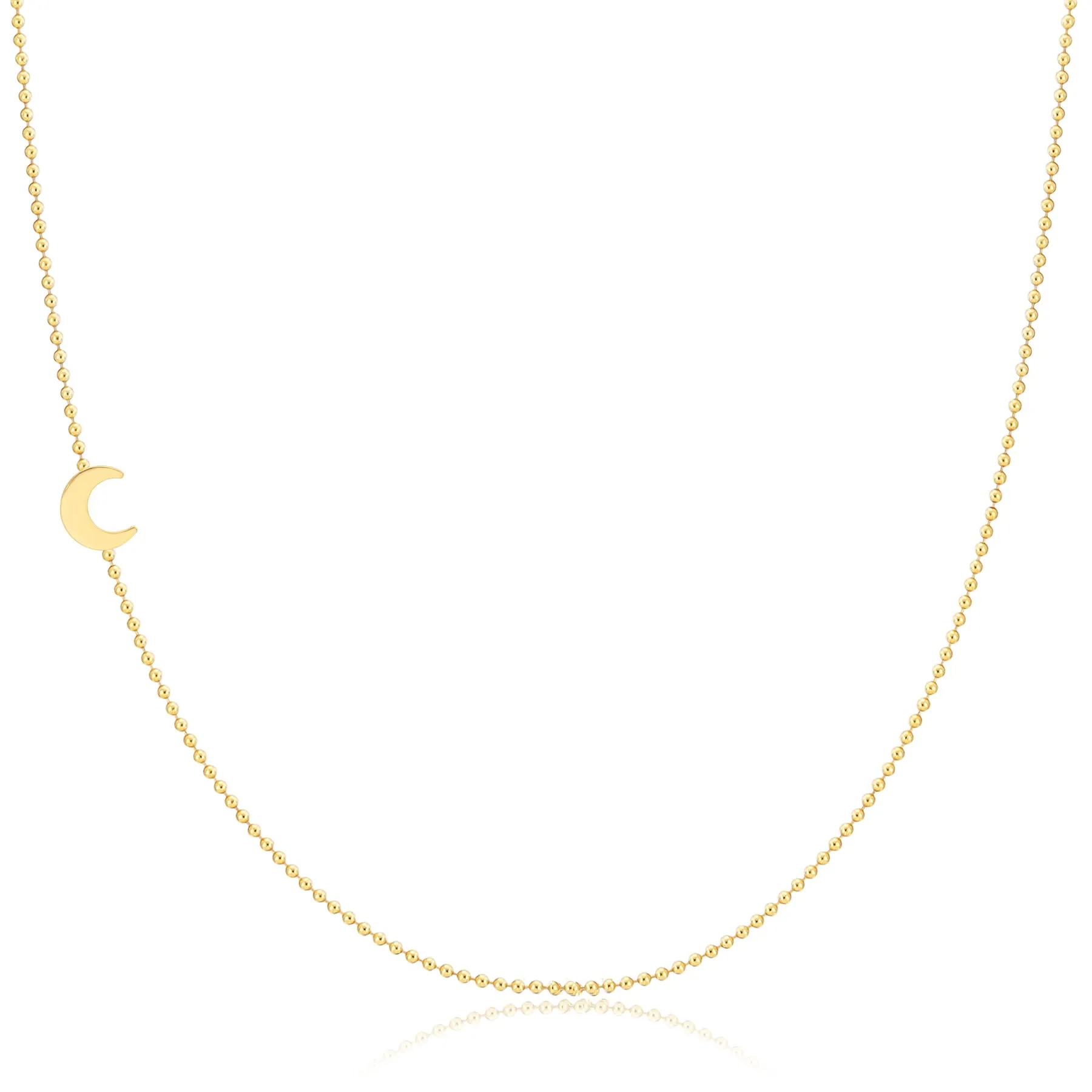 14K GOLD ASYMMETRICAL CHARM NECKLACE - Moon