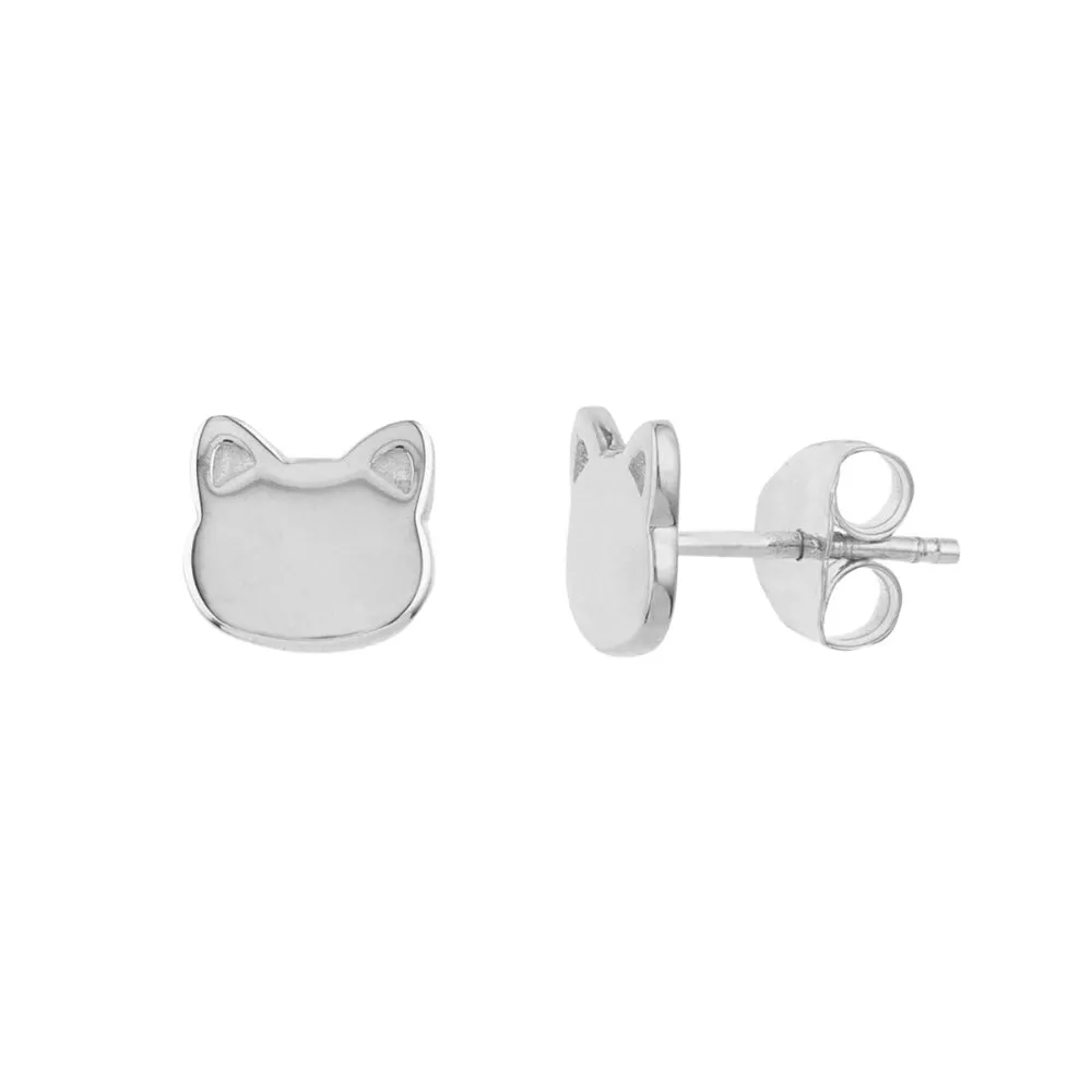 14k Gold Cat Face Stud Earrings