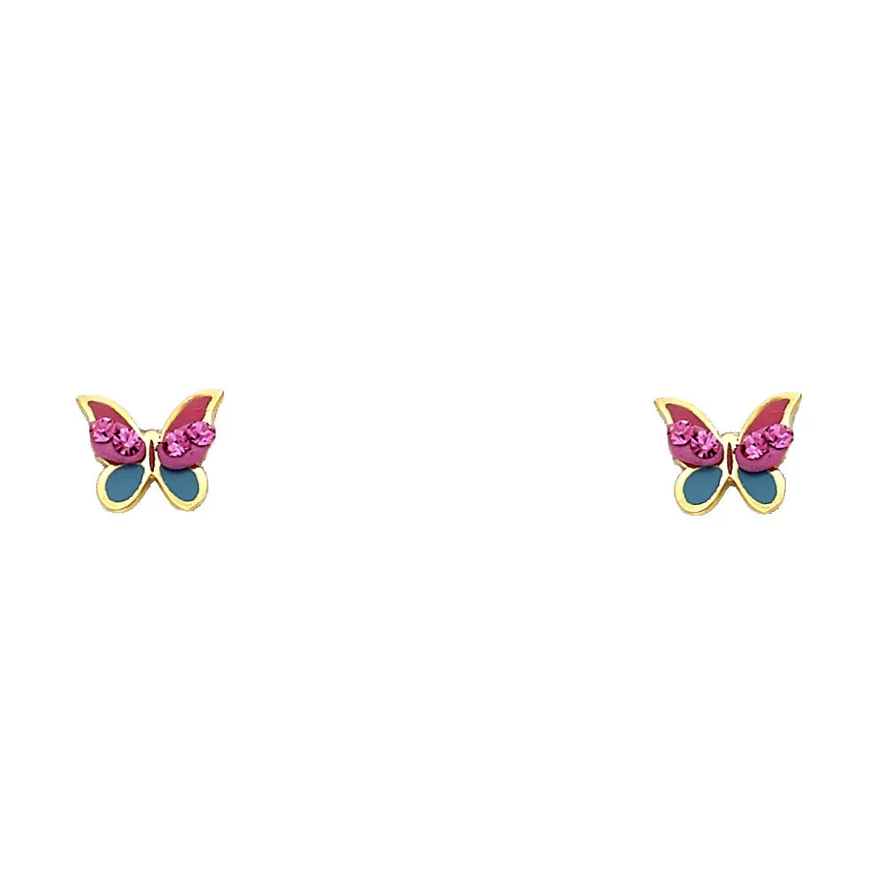 14K Gold Crystal Butterfly Stud Earrings