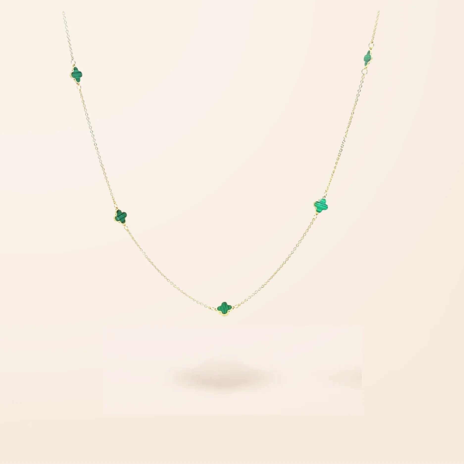 14K Gold Malachite Clover Necklace