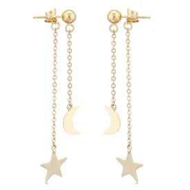 14K Gold Star And Moon Dangle Earrings