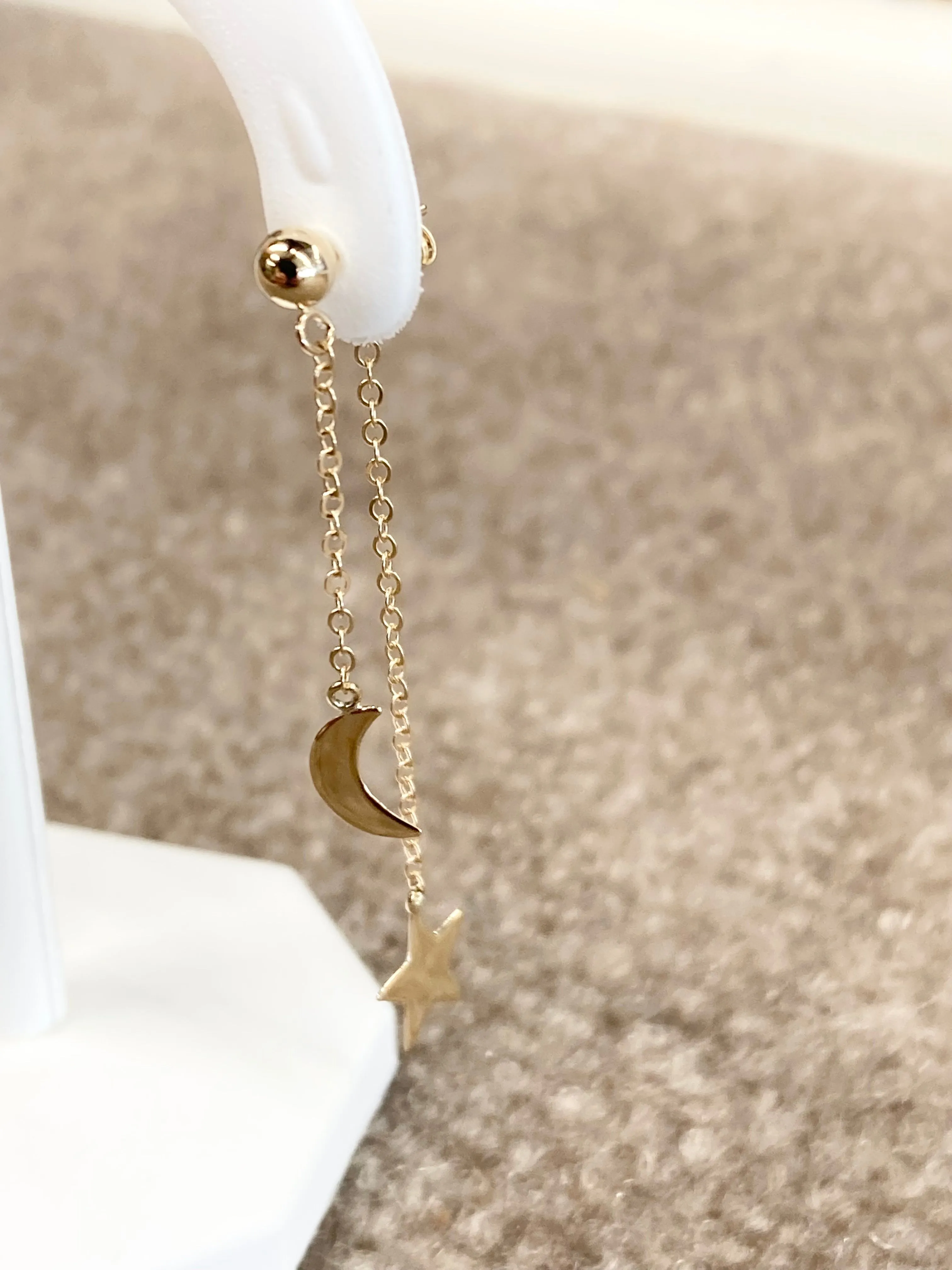 14K Gold Star And Moon Dangle Earrings