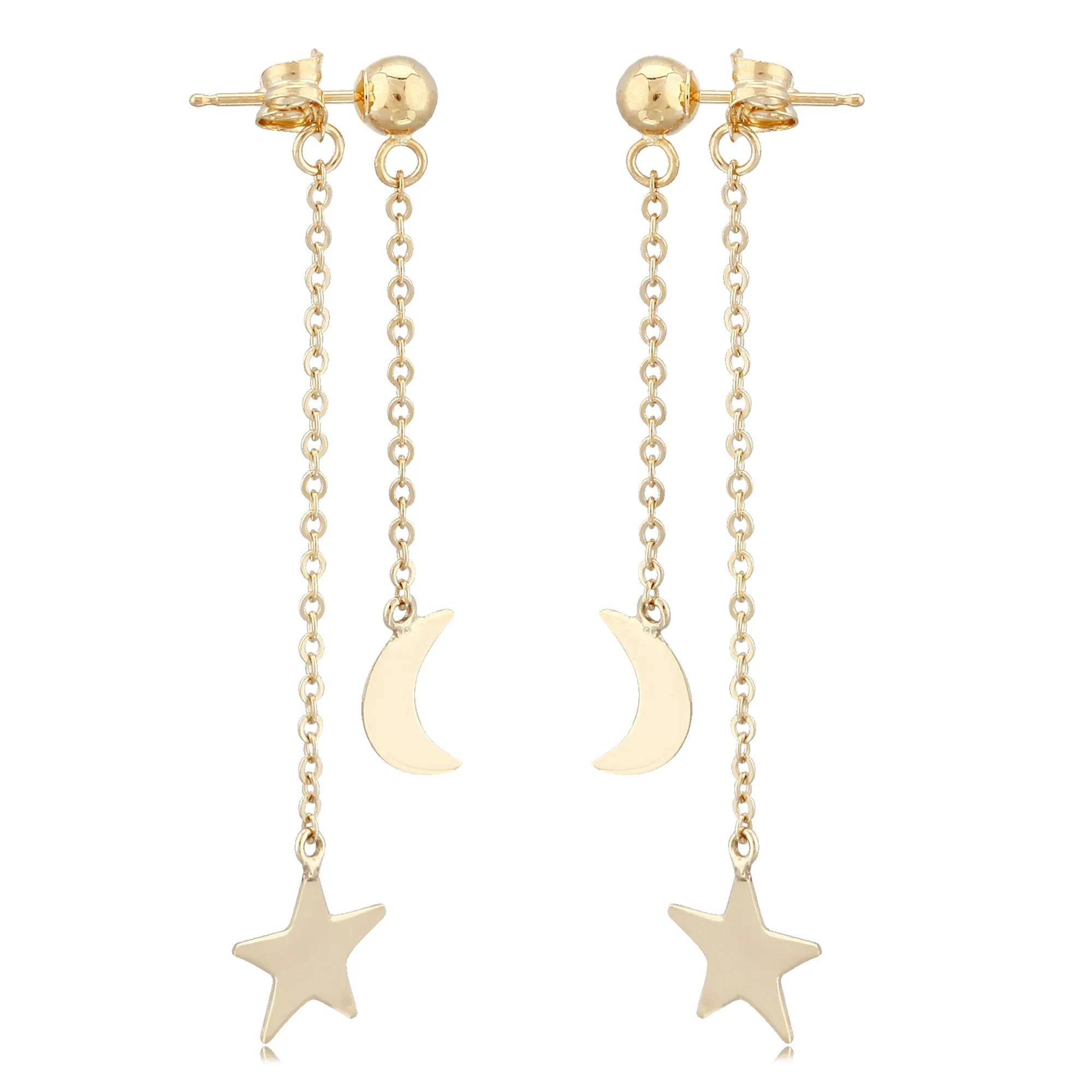 14K Gold Star And Moon Dangle Earrings