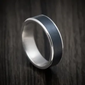 14K White Gold and Black Titanium Mens Ring