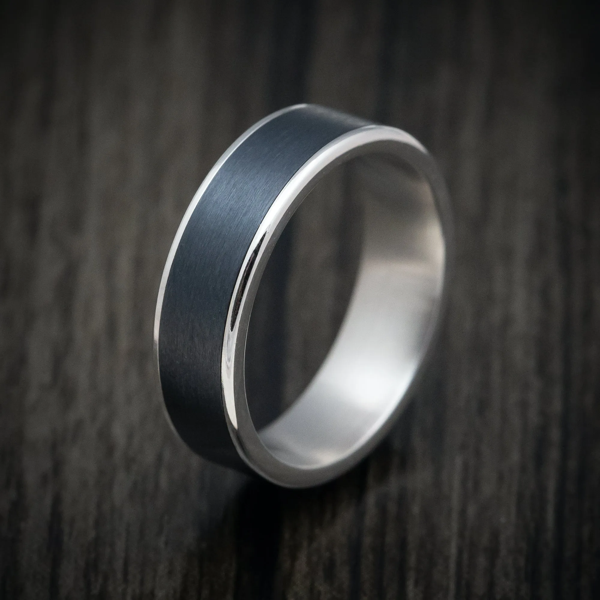 14K White Gold and Black Titanium Mens Ring