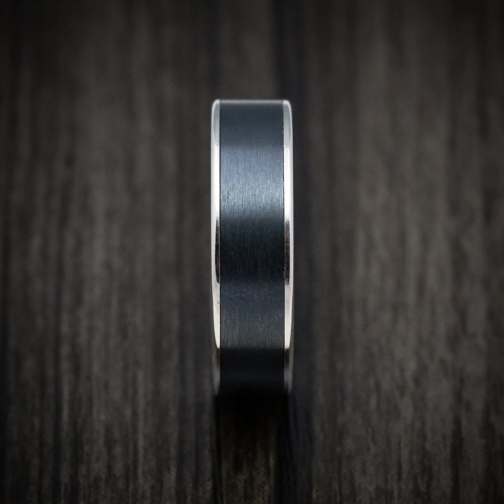 14K White Gold and Black Titanium Mens Ring