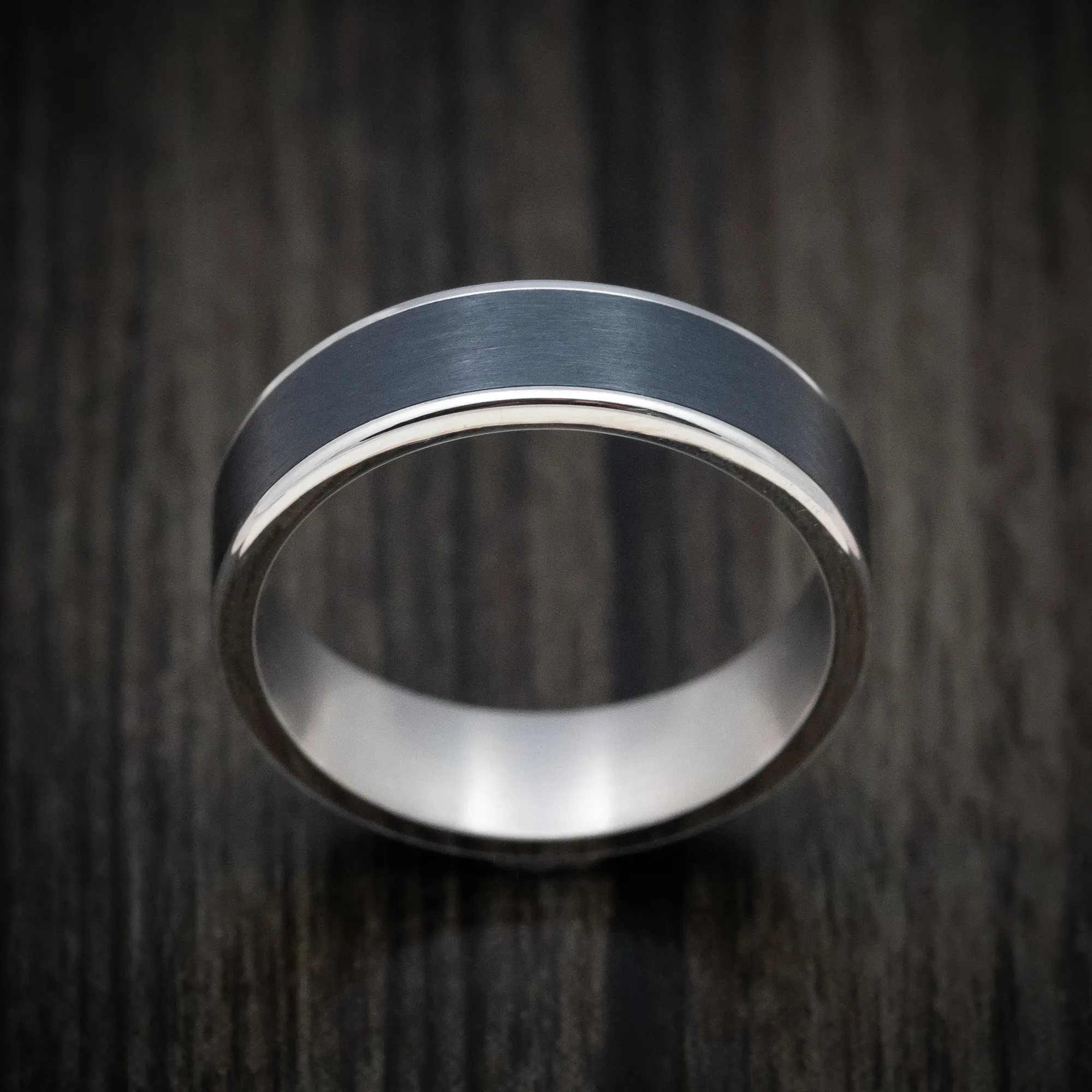 14K White Gold and Black Titanium Mens Ring