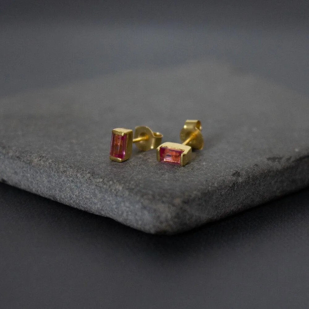 18ct Gold Vermeil Pink Quartz Stud Earrings