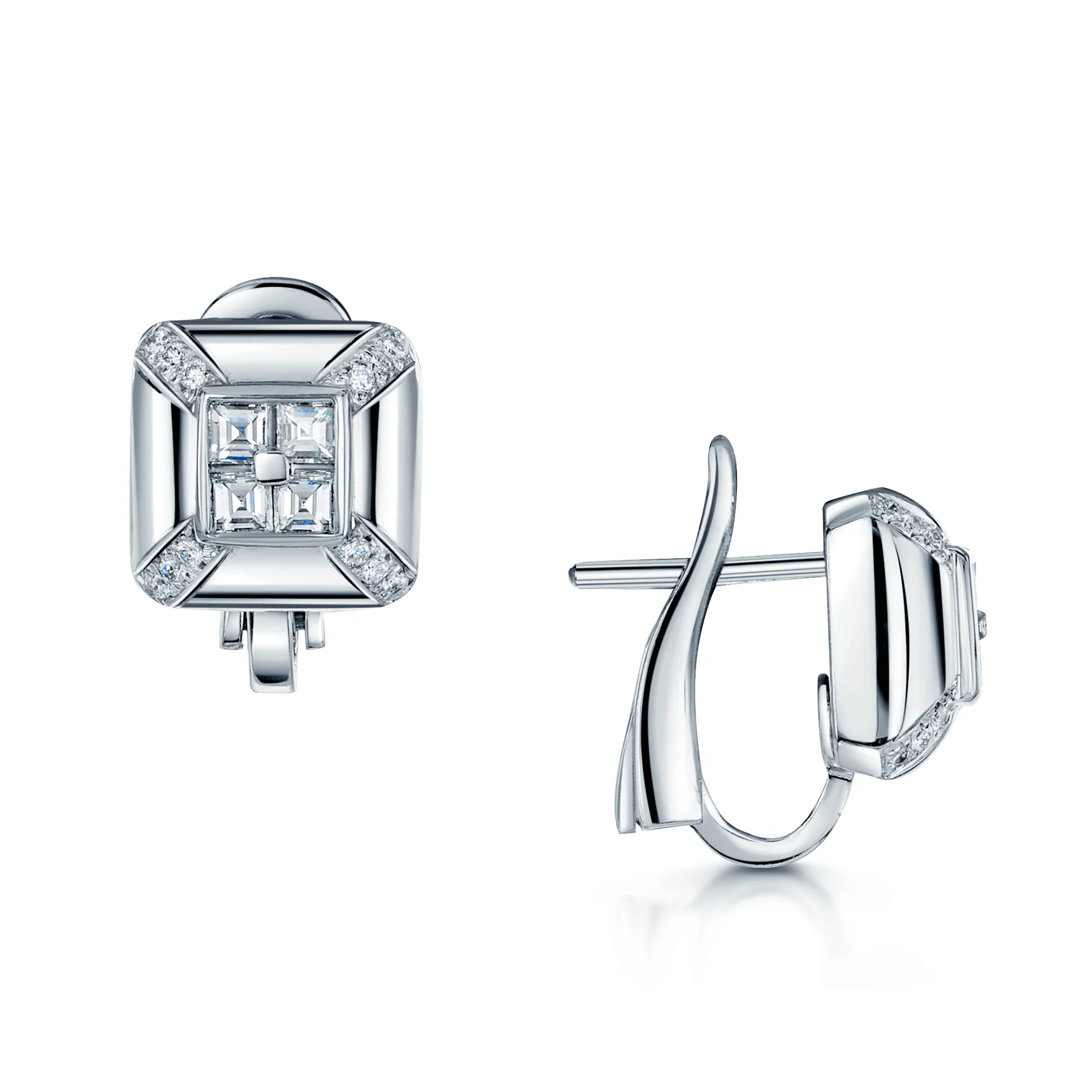 18ct White Gold Diamond Square Stud Earrings