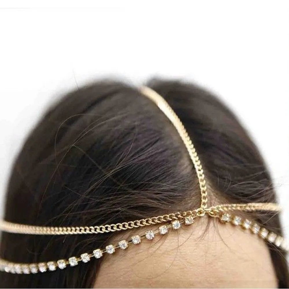 1Pc Fashion Women Lady Metal Gold Silver Multilayer Boho Head Chain Headband Headpiece Bridal Wedding Hairstyle Hair Accessories