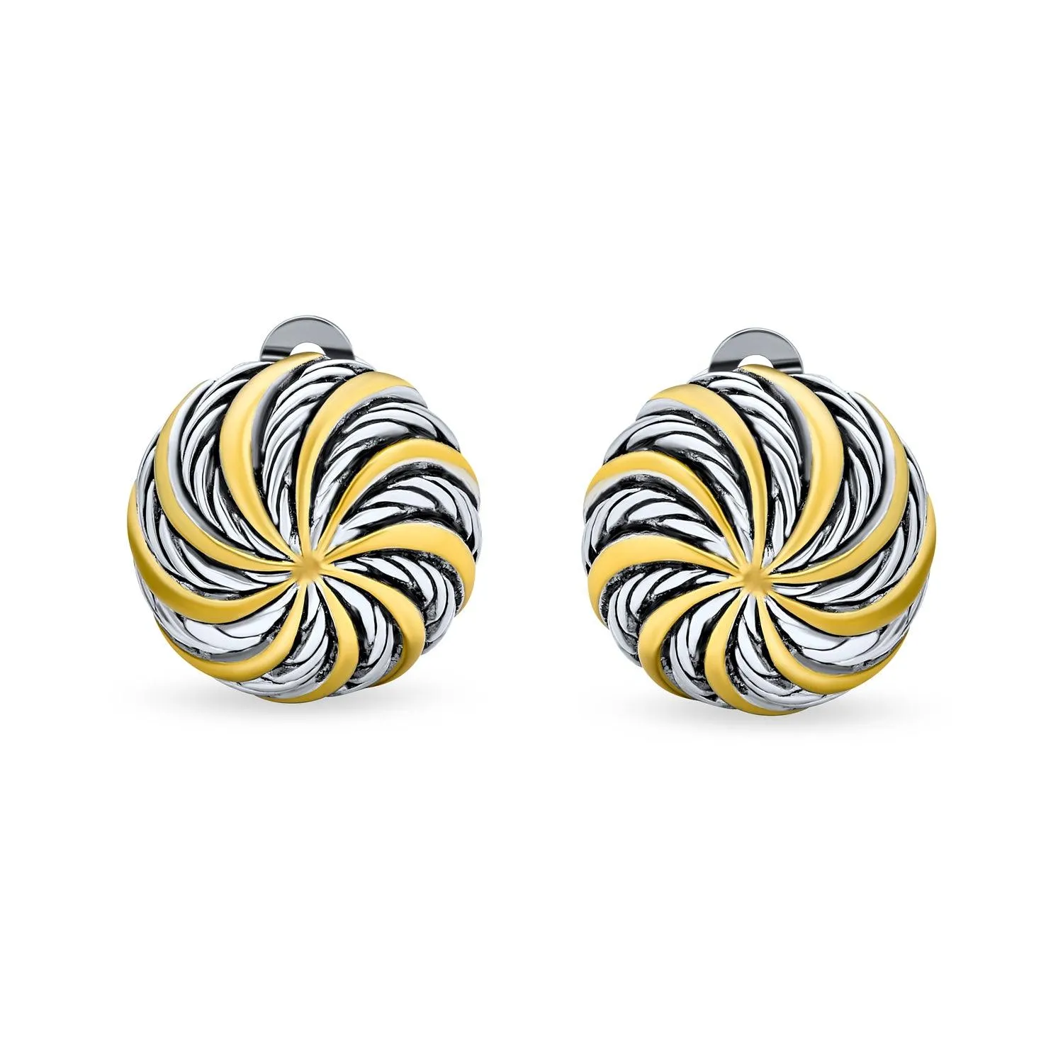 2 Tone Braid Cable Dome Criss Cross Wire Clip On Earrings Silver Gold