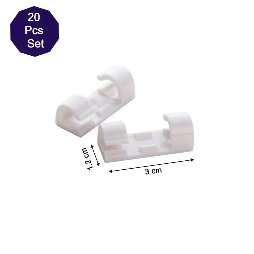 20 Pieces Self Adhesive White Cable Cord Management Clips (White)