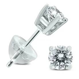 .55Ctw Round Diamond Solitaire Stud Earrings In 14K White Gold With Silicon Backs