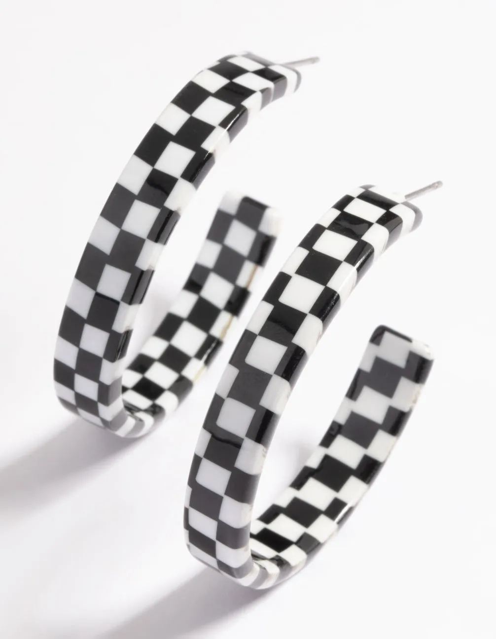 90s Black & White Checked Hoop Earrings