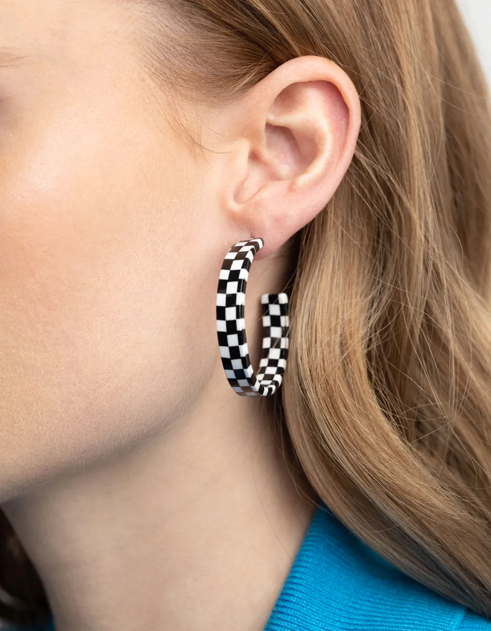 90s Black & White Checked Hoop Earrings