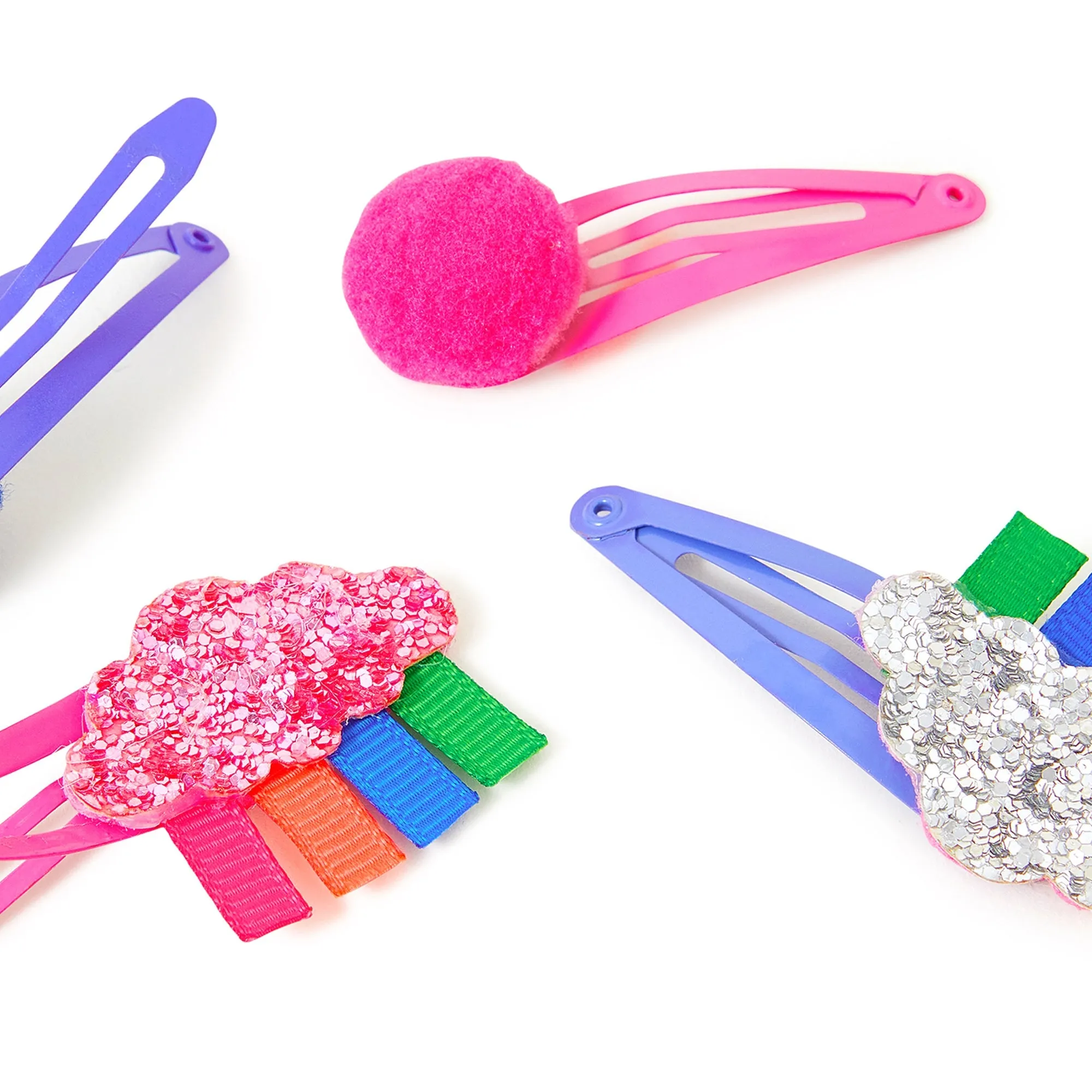 Accessorize London Girl's Cloud Pom Pom Hair Clips 4 Pack