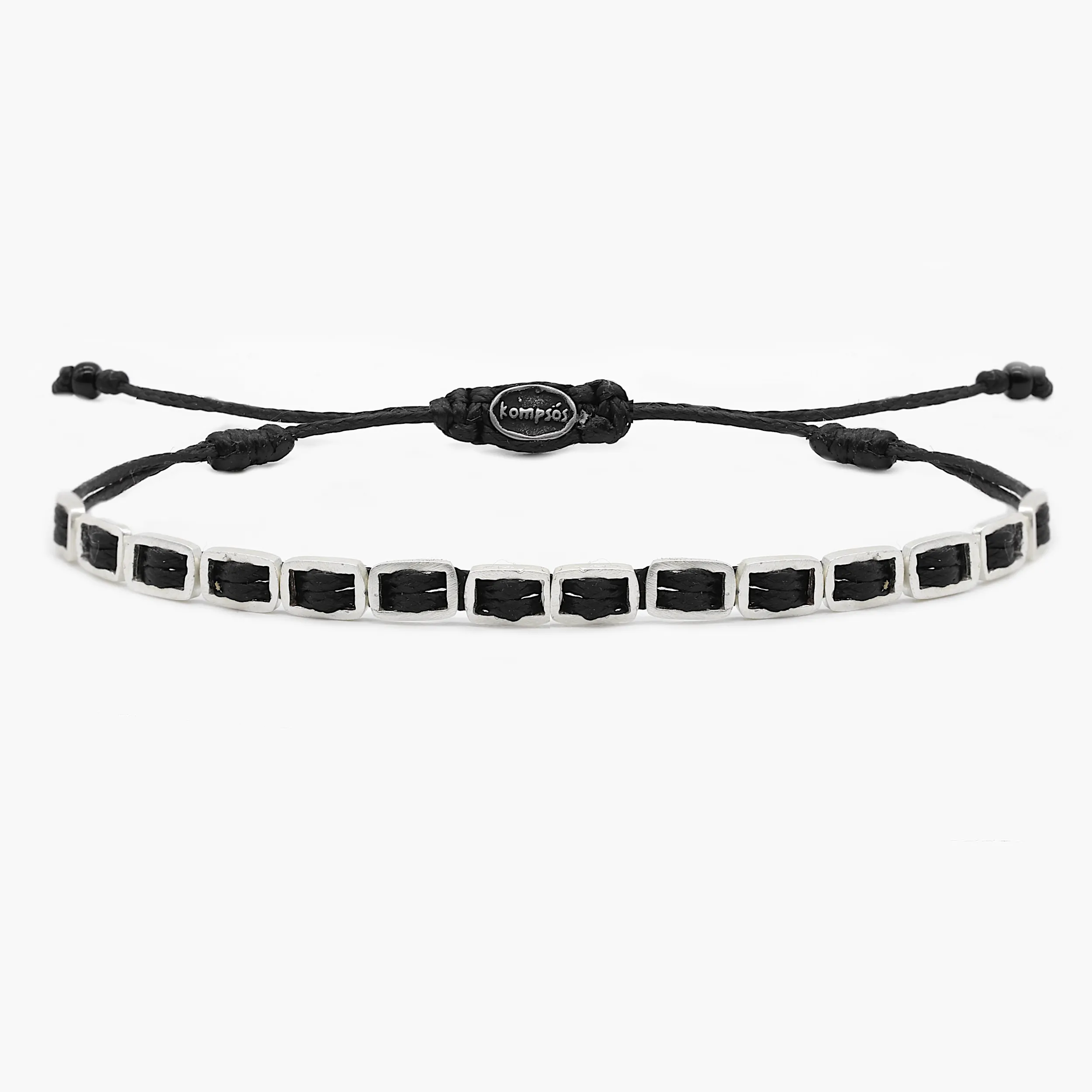 Adjustable Bracelet With Handmade Sterling Silver Beads (Black)