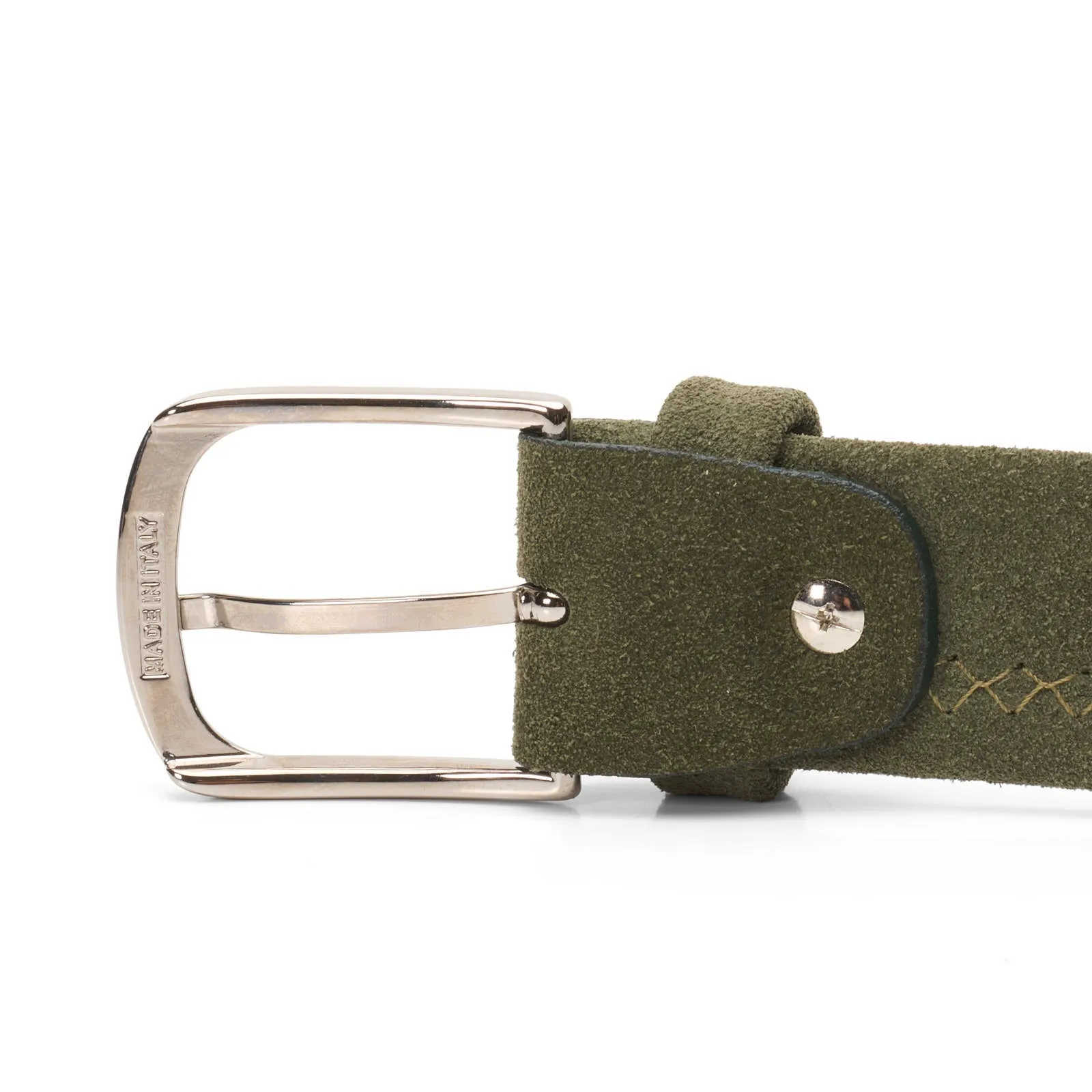 ALBERTOLUTI Napoli Green Suede Leather Silver-Tone Buckle Tubular Belt NEW