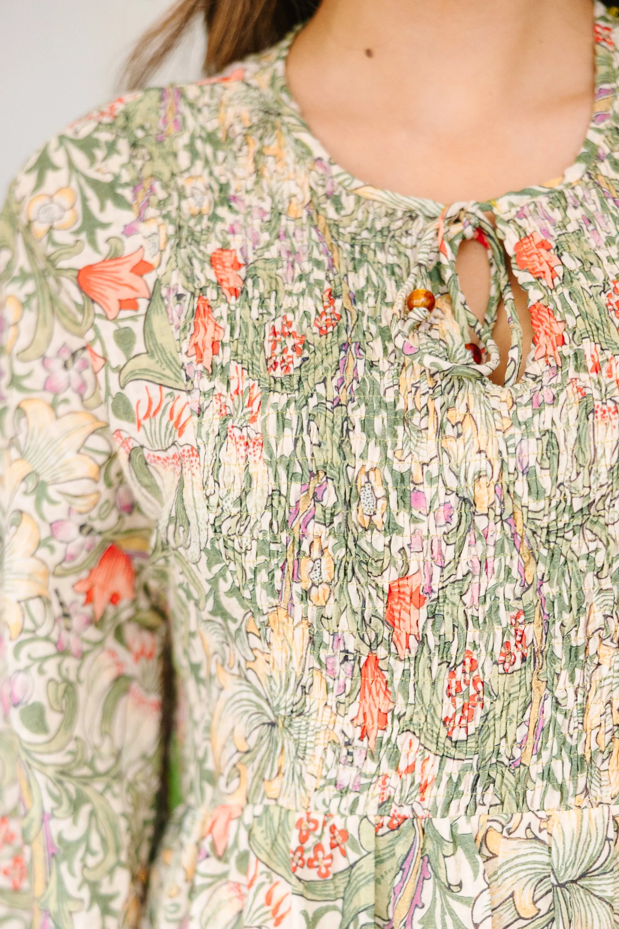 All For Love Olive Green Floral Dress