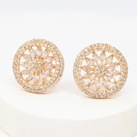 American Diamond Studded Earrings - Round Shape With Gold Finish.