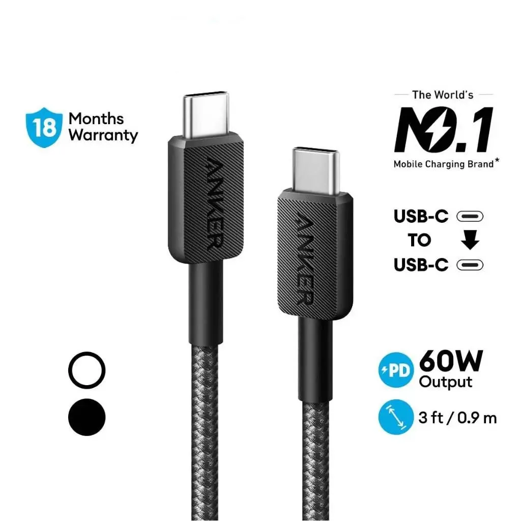 Anker 322 PowerLine USB C to USB C Braided 3ft/0.9m 60W Cable A81F5