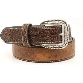 Ariat Tooled Chocolate Ostrich Print Belt