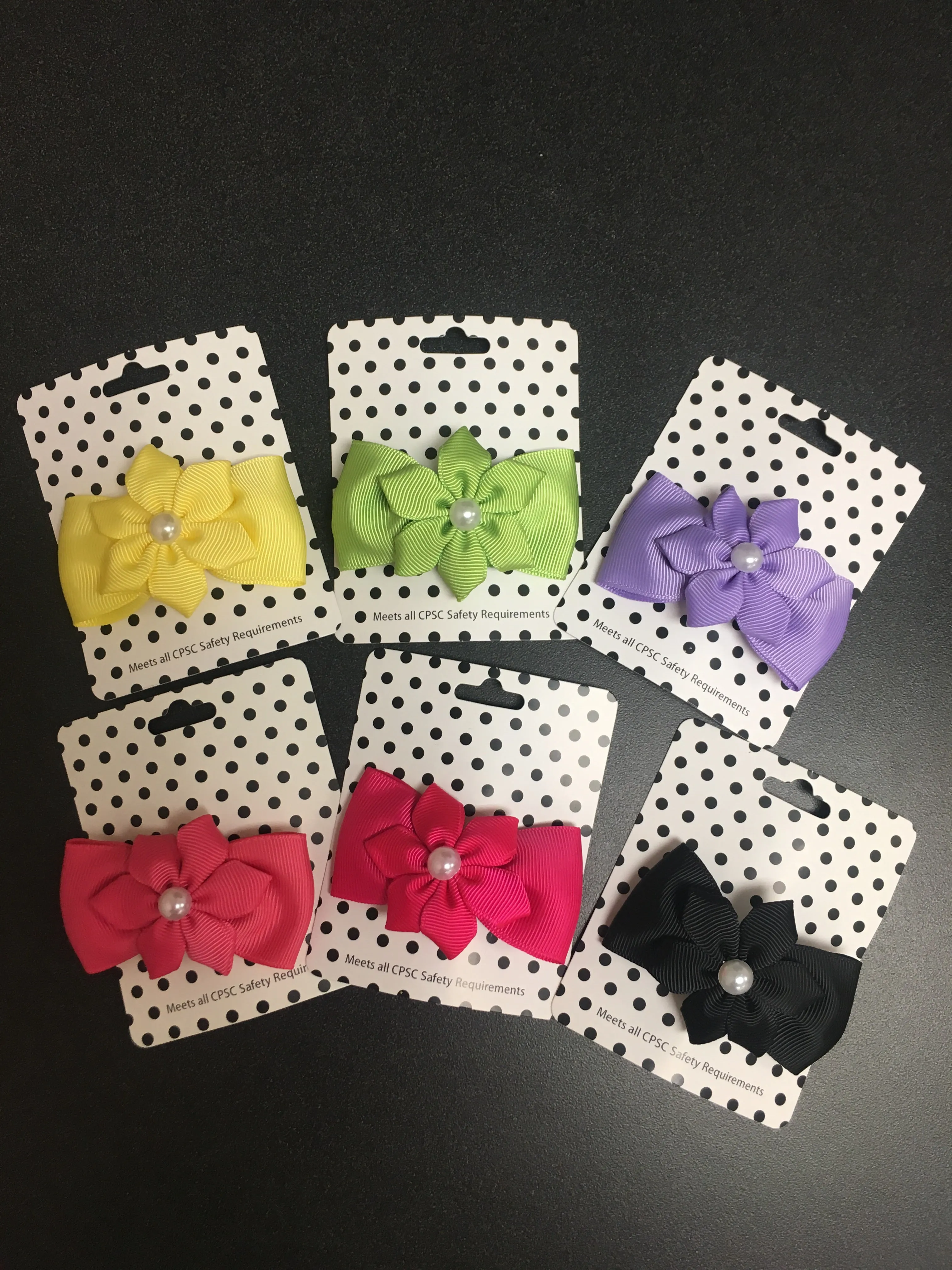 Assorted 3 inch Hair Bows with Pearl Center