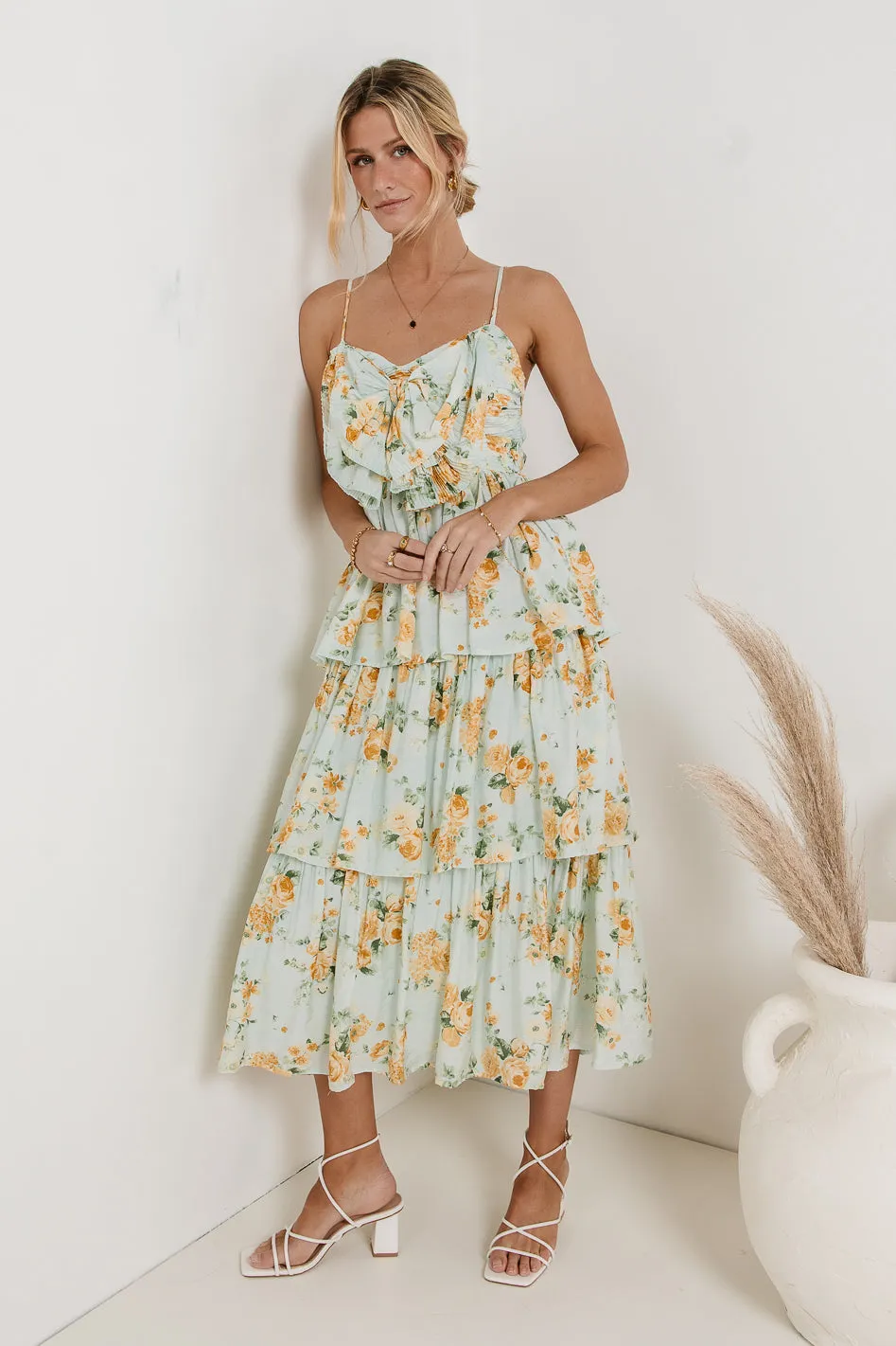 Ava Floral Midi Dress in Sage - FINAL SALE