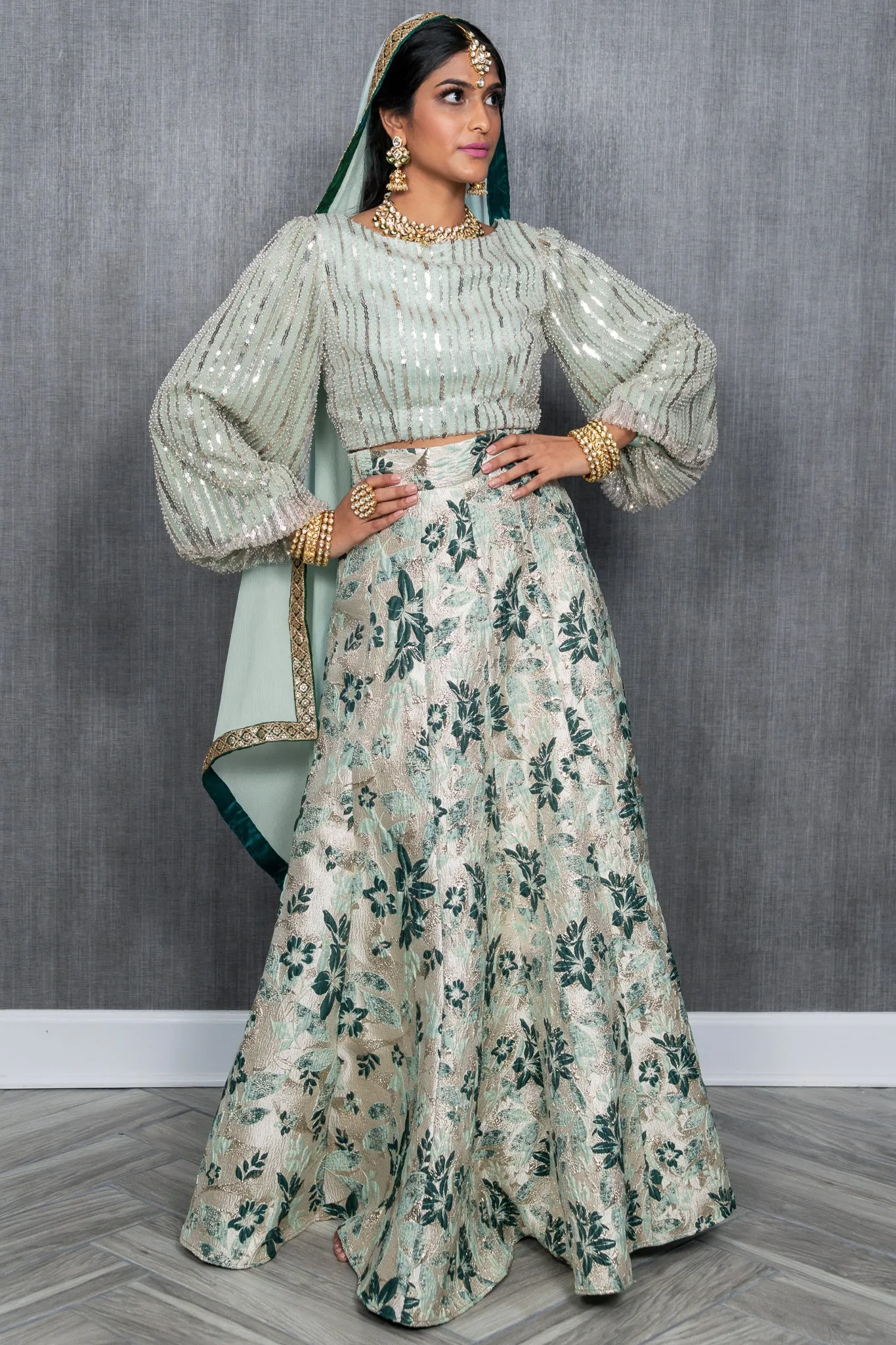 AVNI Green and Mint Floral Jacquard Skirt (reFresh)