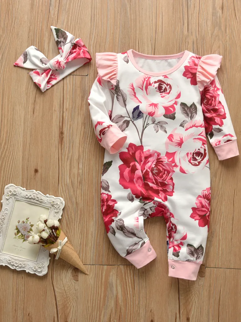 Baby Floral Funtime Long Sleeve Ruffle Romper Onesie