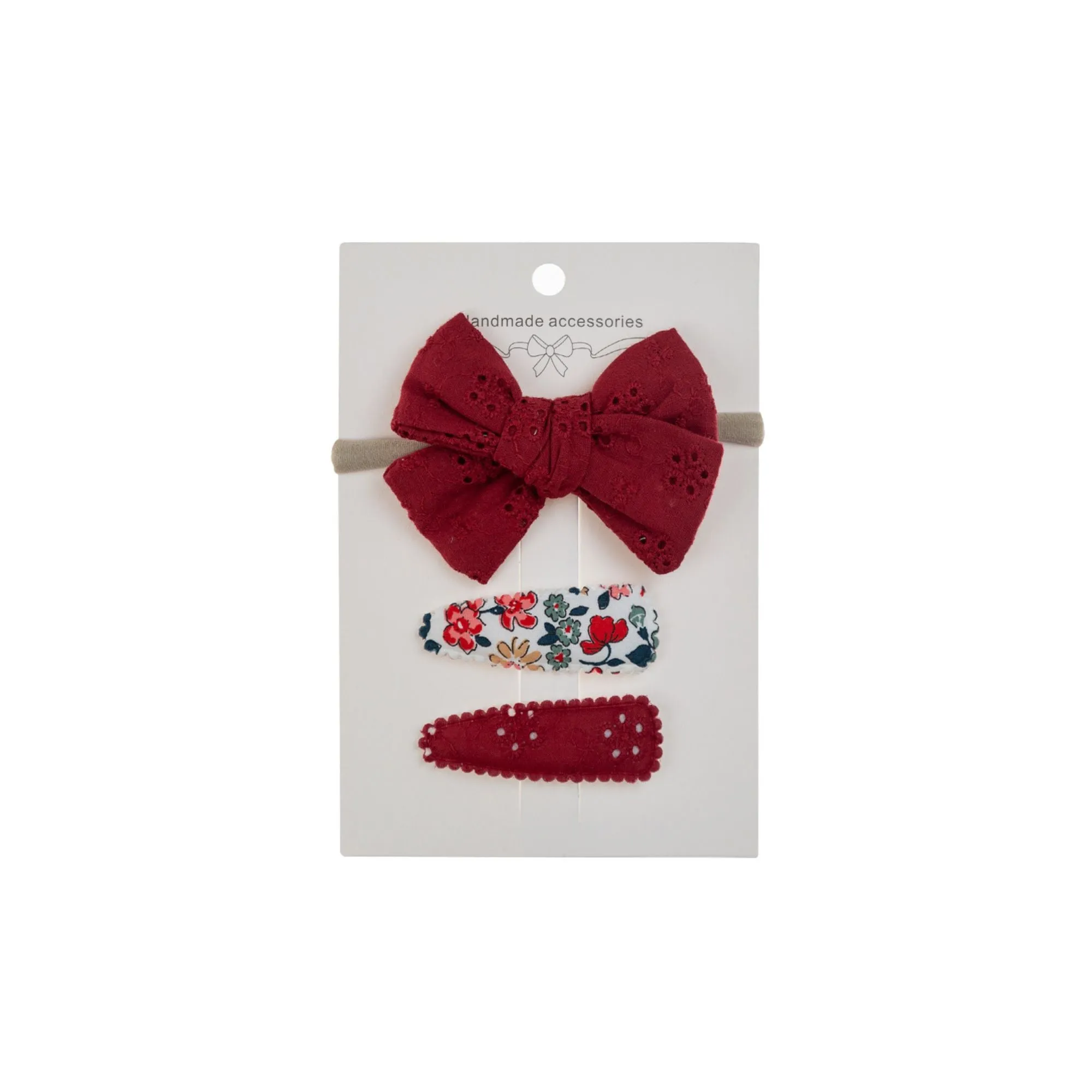 Ballerina Snap Hair Clips & Bow Set in Cherry