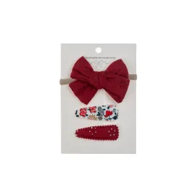 Ballerina Snap Hair Clips & Bow Set in Cherry