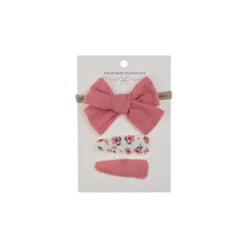 Ballerina Snap Hair Clips & Bow Set in Rose