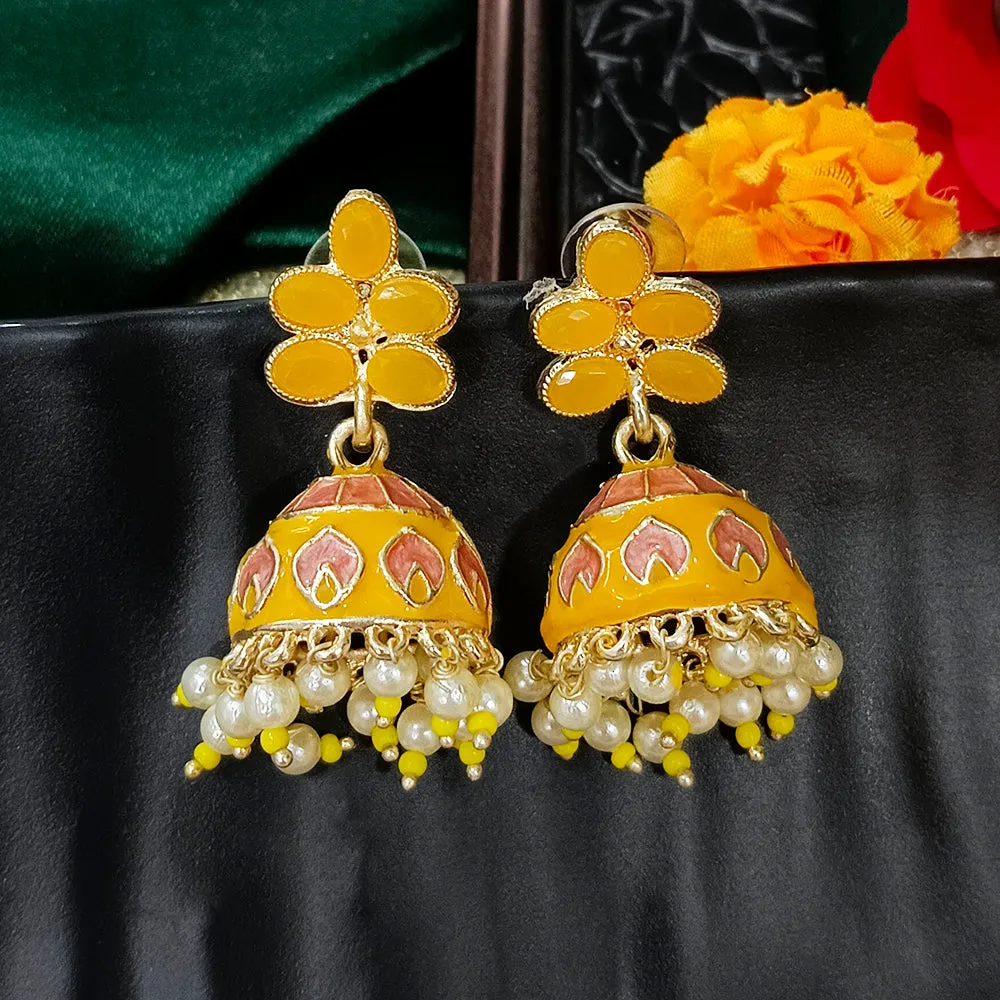 Bhavi Jewels Gold Plated Mennakari Jhumki Earrings