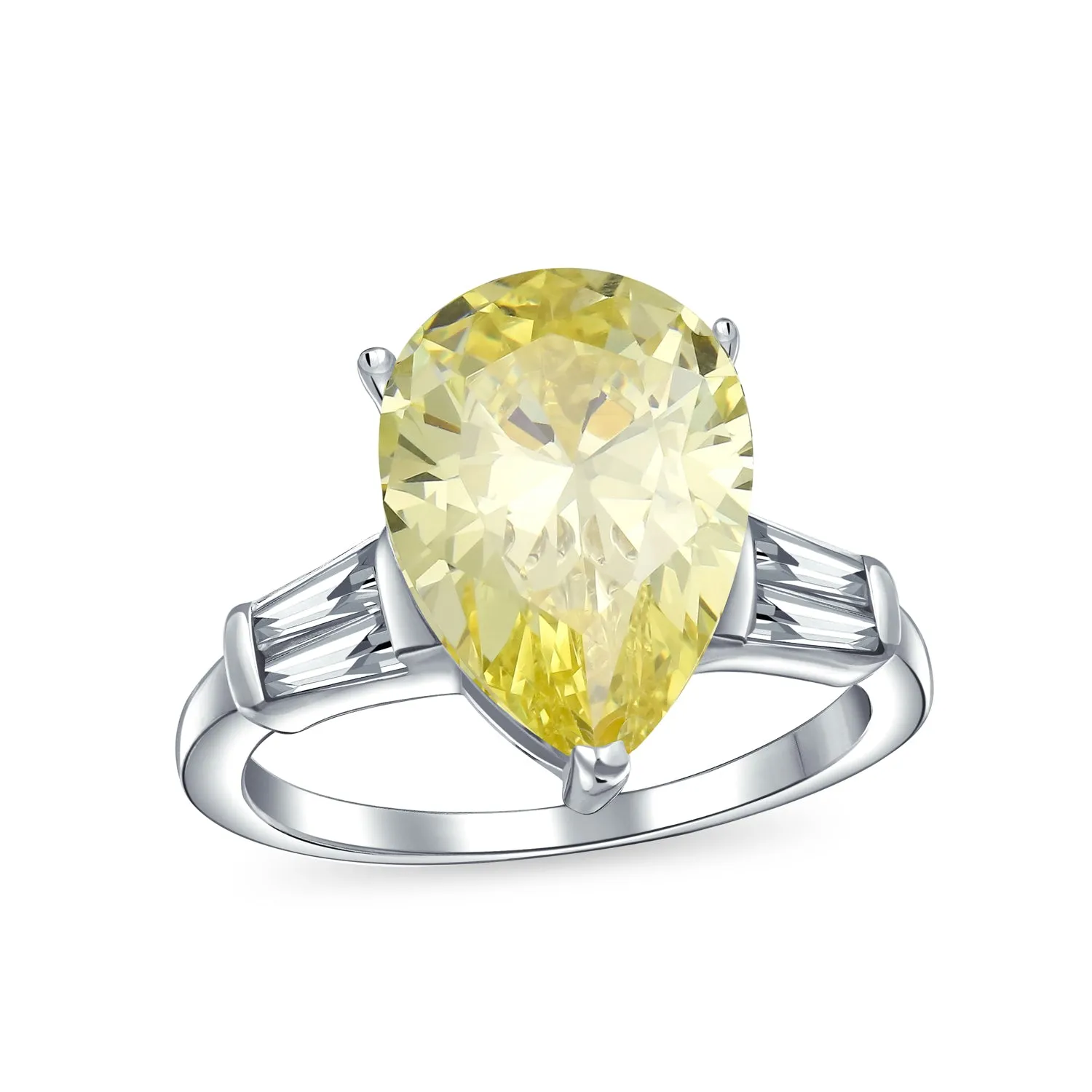 Big AAA 7CT CZ Canary Yellow Pear Teardrop Engagement Ring Sterling