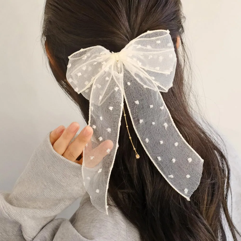 Big Sheer Dot Bow Hair Clip