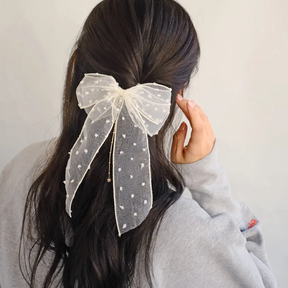 Big Sheer Dot Bow Hair Clip