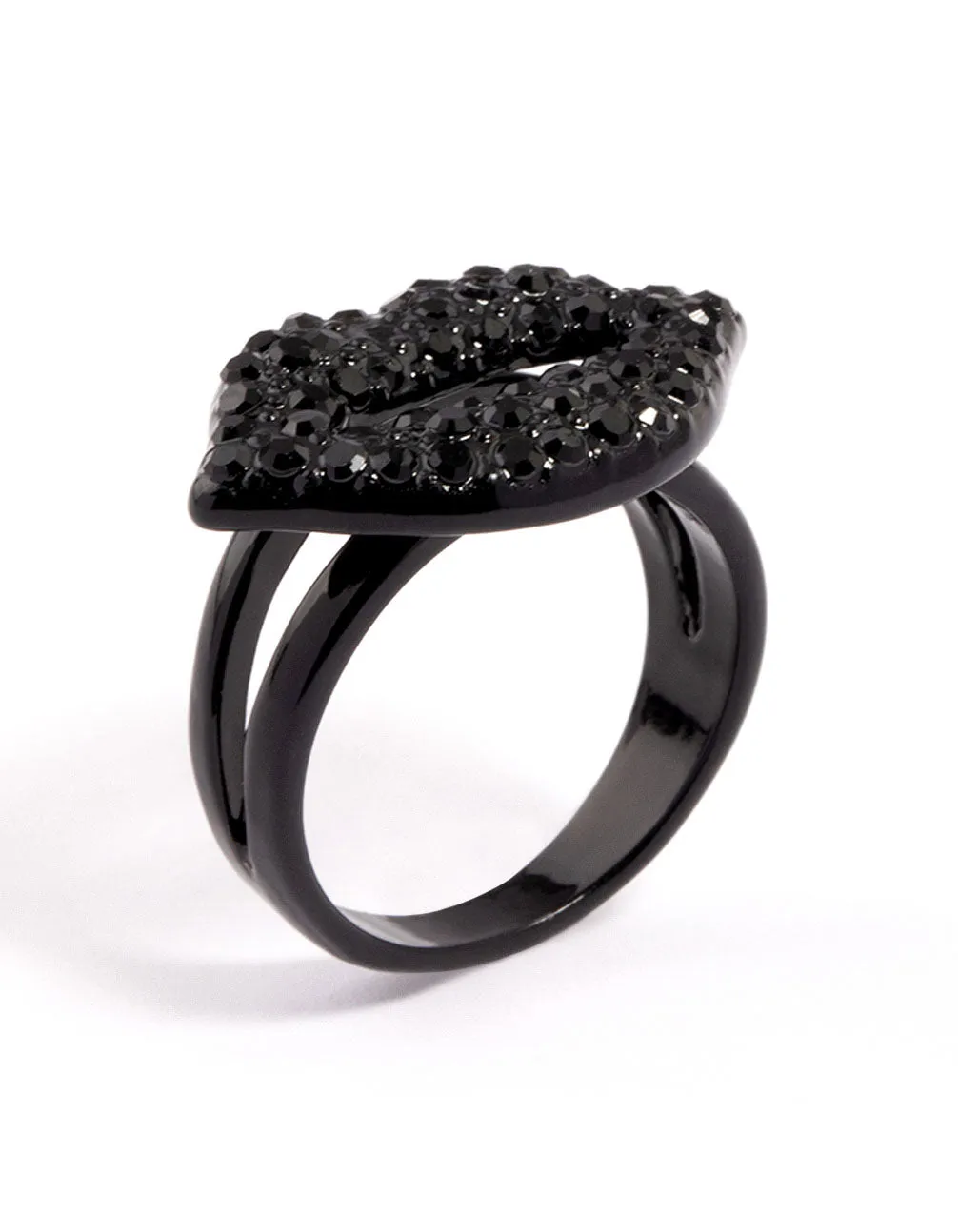 Black Crystal Lips Ring