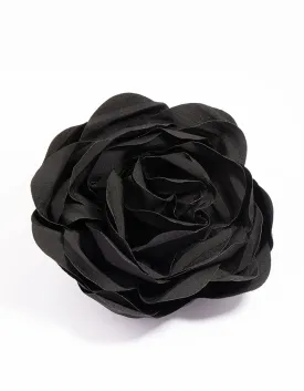 Black Fabric Plisse Flower Corsage Clip