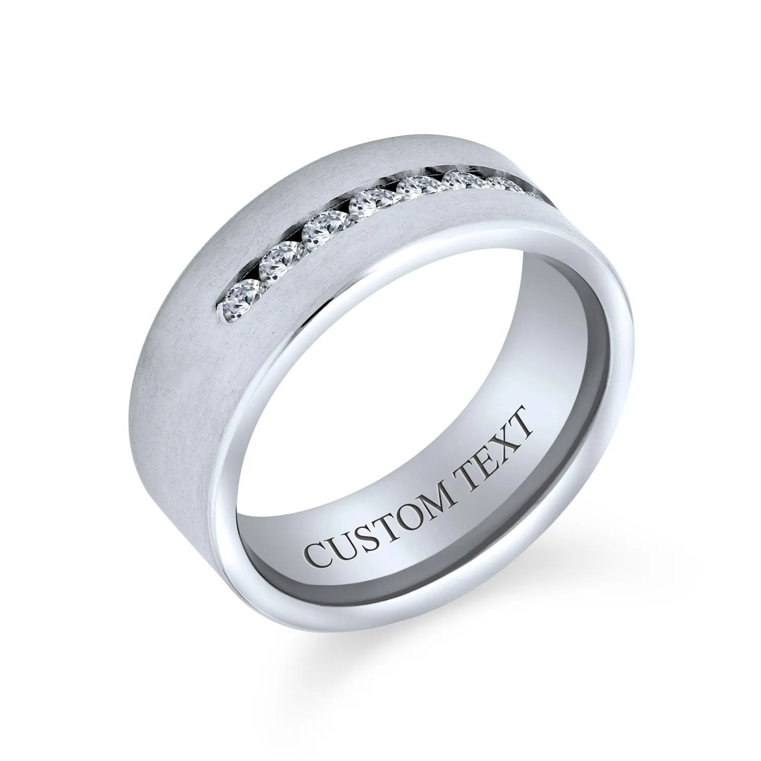 Black Inlay AAA CZ Accent Mens Titanium Wide Wedding Band Ring