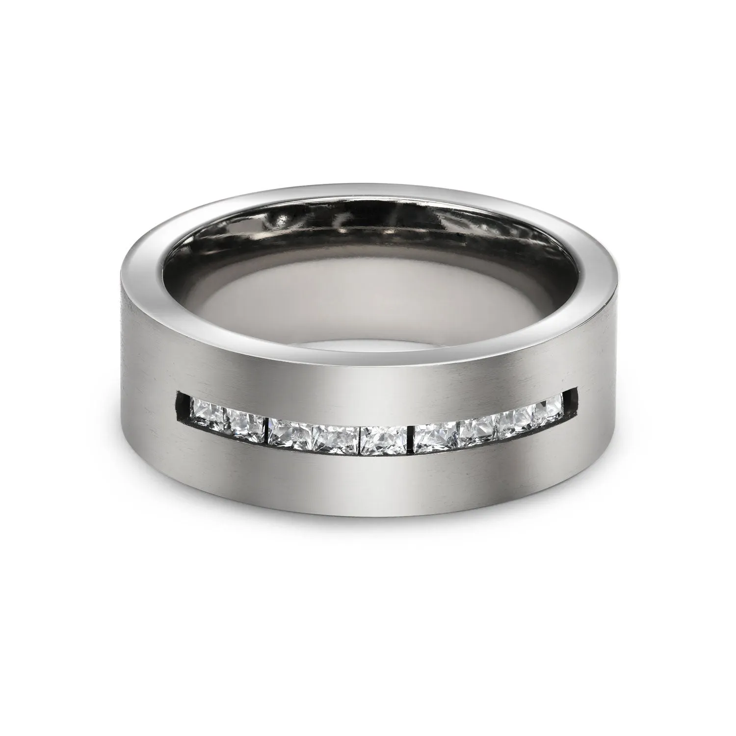 Black Inlay AAA CZ Accent Mens Titanium Wide Wedding Band Ring